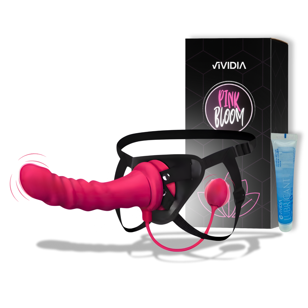 Pink Bloom – Verstelbare voorbinddildo set met vibratie
